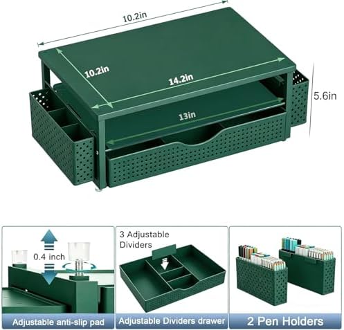 Spacrea Computer Monitor Stand with Drawer and 2 Pen Holders, Green - Image 5