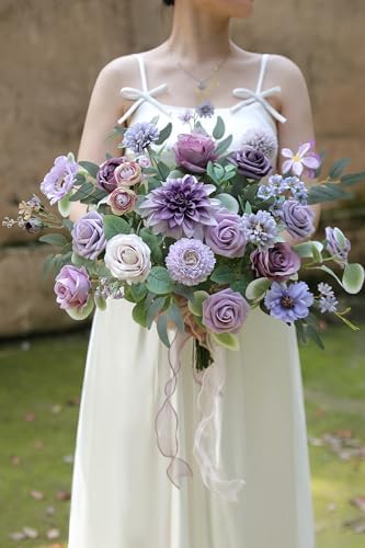rongflower Purple Artificial Flowers Combo Box Set Silk Flowers Fake Rose for DIY Floral Arrangements Wedding Bouquets Centerpieces Baby Shower Party Home Decorations - Image 2