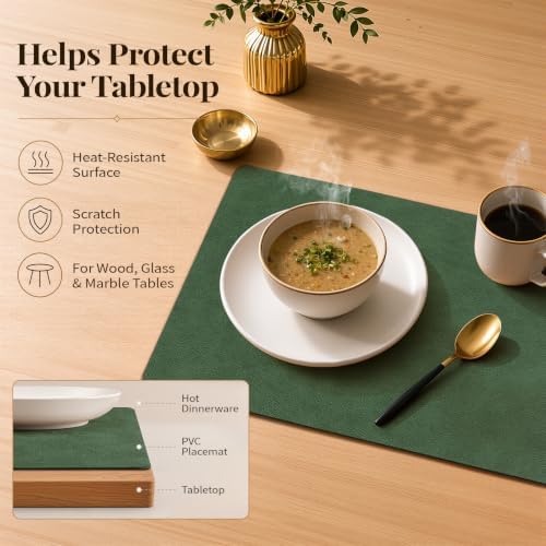 Homaxy Vinyl Heat Resistant Placemats Set of 8, Forest Green - Image 2