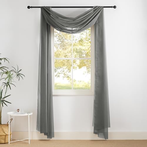 NICETOWN Bed Canopy Scarf Curtains Sheer Textured - Multifunctional Window Topper Scarf Home Decor Voile Valance for Party/Carnival (Sold Individually, W60 x L216, Dark Gray) - Image 2