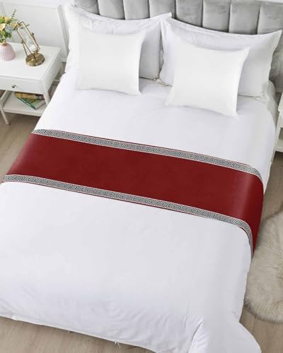 Greek Geometric Inspired Twist Line Bed Runners for Bedroom Hotel,Decorative Bedding Scarf Abstract Key Pattern on Red Bed End Blanket Bedding Runner Scarves for Twin Size Bed,71x20in - Image 3