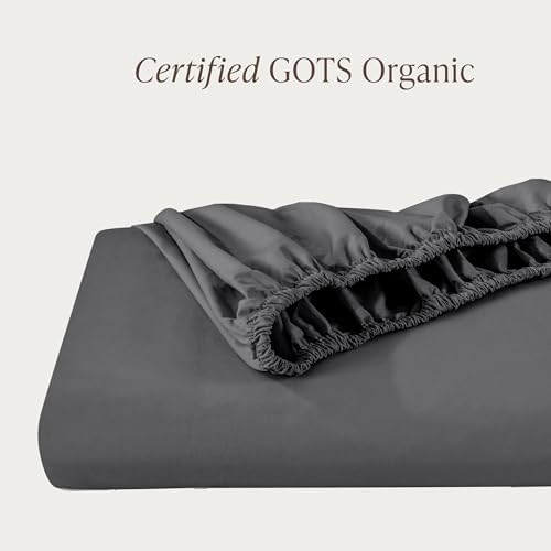 Bare Home 100% Organic Cotton Percale Fitted Sheet (Twin, Grey) - Image 2
