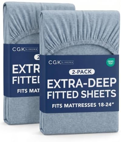 CGK Linens 2 Pack Extra Deep Twin XL Fitted Sheets - Heathered Blue by CGKUnlimited