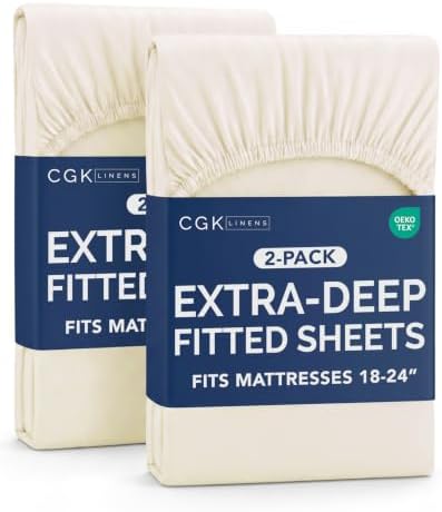 CGK Linens 2 Pack Extra Deep Twin Fitted Sheets - Off White by CGKUnlimited