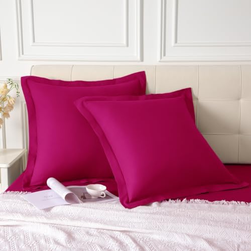 Homiest Hot Pink Euro Sham Covers 24x24 Inch, Set of 2, Wide Flange - Image 2
