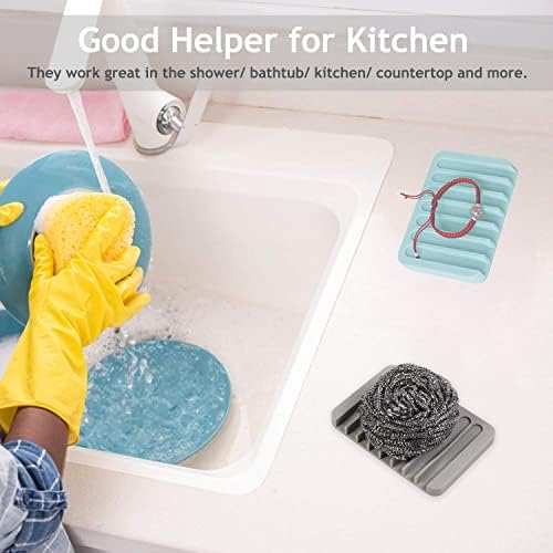Self Draining Soap Dishes, 3 Pcs Silicone Soap Saver, Waterfall Drainer Soap Holder for Bathroom, Extend Soap Life, Keep Soap Bars Dry Clean & Easy Cleaning (White, Gray, Teal) - Image 4