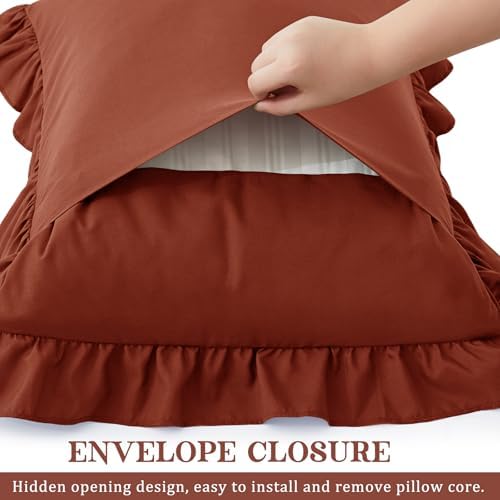 KKJIAF Ruffle Pillow Cases King Size Set of 2, Dusty Orange - Image 5