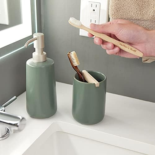 iDesign Ceramic Earth Collection Toothbrush Holder, Moss/Natural Wood - Image 6
