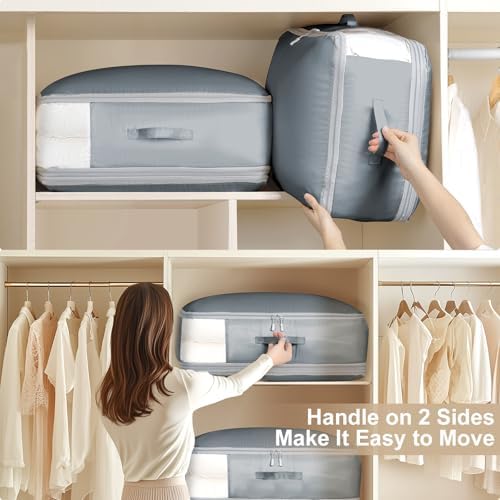 Comforter Storage Bag - Large Capacity Blanket Storage Bags 3-Layer Ultra Space Saving Self Compression Organizer, Washable Compression Bags for Storage Comforter Blanket, 2-Pack, Grey - Image 5