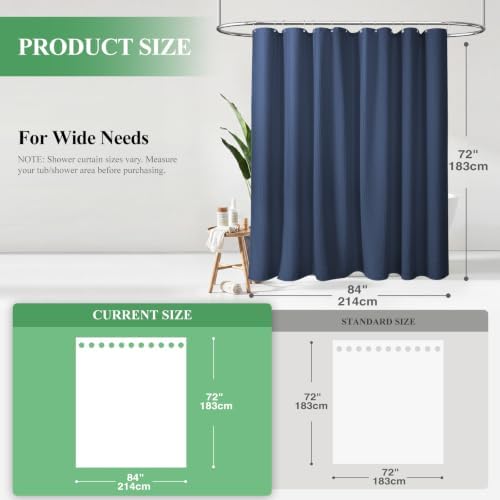 Dynamene Extra Wide Waffle Shower Curtain 256 GSM Fabric 84x72 Navy Blue - Image 2