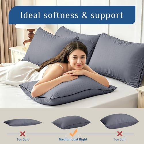 JOLLYVOGUE Grey Pillows King Size Set of 2, Washable Supportive Firm Bed Pillows with Oeko-Tex Certified Soft Down Alternative Fill, Fluffy Luxury Hotel Quality for Side, Back, and Stomach Sleepers - Image 5