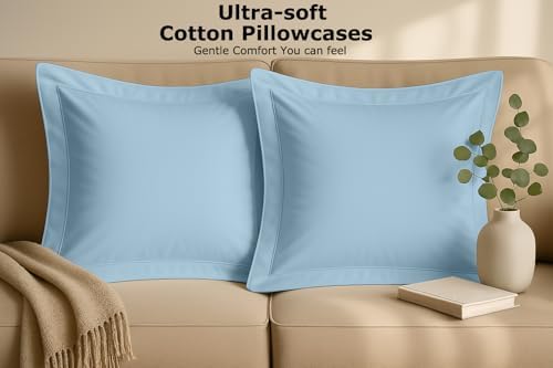 2 Pack Euro Pillow Shams 28x28 – 600 Thread Count 100% Organic Cotton Sky Blue Square Pillow Covers with 2 Inch Flange, Soft & Smooth Premium Hotel-Quality Pillowcases Set of 2 - Image 5