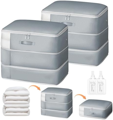 Comforter Storage Bag - Large Capacity Blanket Storage Bags 3-Layer Ultra Space Saving Self Compression Organizer, Washable Compression Bags for Storage Comforter Blanket, 2-Pack, Grey by EasortmPackingCubes