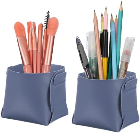 PATIKIL 2Pack Leather Desk Organizer, Leather Pencil Pen Holder Jewelry Valet Tray Hair Accessories Organizer for Bedroom Drawer Office Key Wallet Watch Pen Pencil Glasses, Dark Blue by PATIKIL