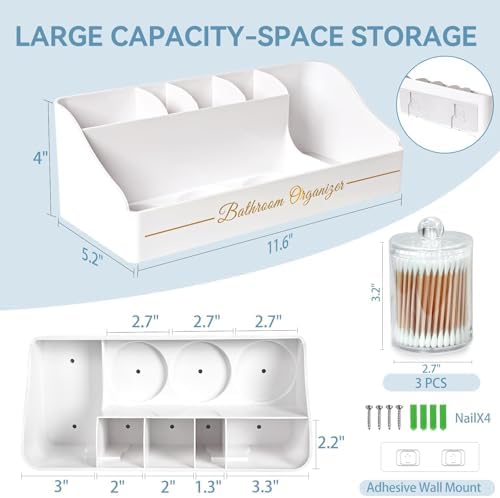 Tucao Toothbrush Holders, Toothbrush Holders for Bathroom with 6 Large Capacity Storage Slots & 3 Qtip Holders - Sturdy for Bathroom Counter Organizers and Storage Countertop - Marble White - Image 2