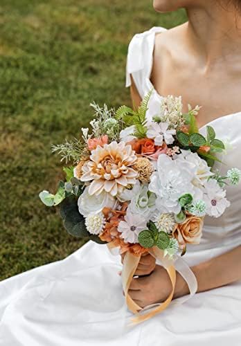 Serra Flora Artificial Flowers Combo Dahlia 34pcs Silk Mix Fake Flowers Roses for DIY Wedding Bouquets Combo Centerpieces Arrangements Party Bridal Baby Shower Home Decorations(White Pink) - Image 3