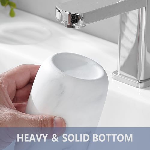 Marble Toothbrush Holders - 2 Ceramic Toothbrush Holders for Bathrooms Toothbrush Toothpaste Holders Set, White Bathroom Tumbler Cups Reusable Toothbrush Mouthwash Cup, Bathroom Counter Organizer. - Image 5