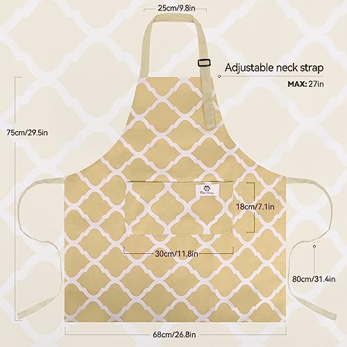 2 Pieces Aprons for Women with Pockets, Cotton Linen Waterproof Kitchen Cooking Aprons, Chef Apronfor Men Women with Adjustable Neck Strap and Long Ties(Pink/Yellow) - Image 2