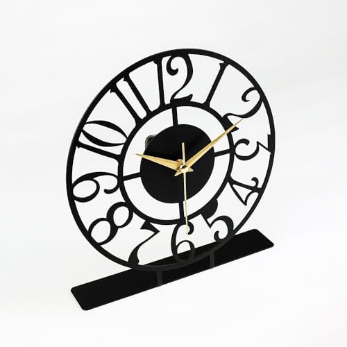 muyika 8.9x9.5 Metal Desk Clock, Black Round Silent Non-Ticking Analog Table Clock, Battery Operated, Decorative Desk and Shelf Clock, Desk Clocks for Living Room Bedroom Kitchen Office School - Image 4