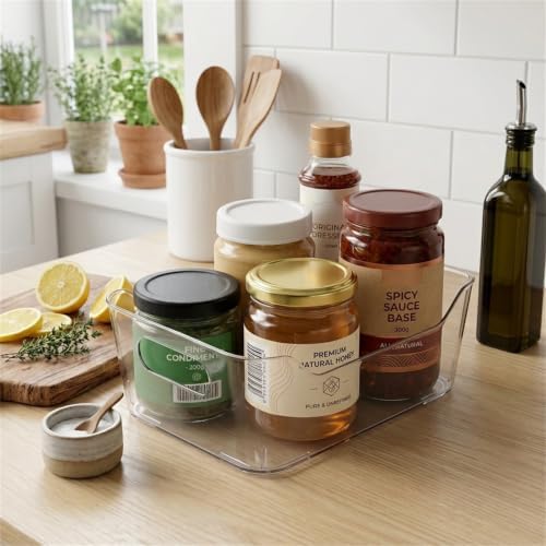 4 Pack Acrylic Pantry Storage Bins, Storage Bins for Cabinets, Clear Bins for Pantry, Cabinets, Organizing, Fridge, Kitchen (7.9” x 5.5” x 3.2”) - Image 5
