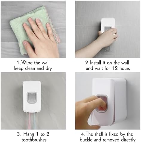 2 Slot Toothbrush Holder and Toothpaste Dispenser Wall Mounted, Automatic Toothpaste Squeezer, 2 in 1 Tooth Brush Toothpaste Organizer for Shower (White 2pack) - Image 4