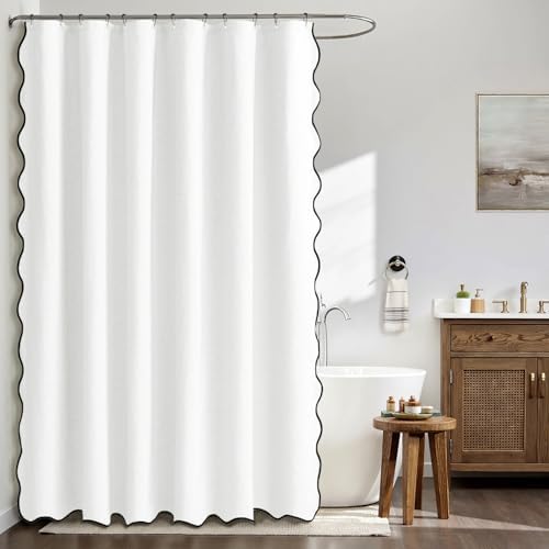 MIULEE White Extra Long Scalloped Linen Shower Curtain 72x80 Inches - Image 2