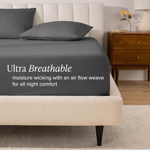Bare Home 100% Organic Cotton Percale Fitted Sheet (Twin, Grey) - Image 3