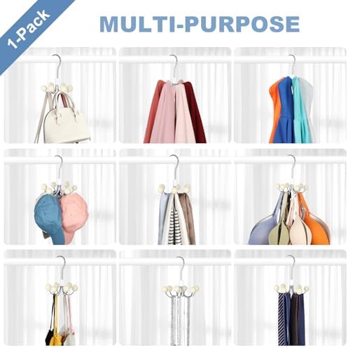 TOPIA HANGER Hoodie Hangers with 6 Wood Balls, 360°Swivel Purse Hanger, Scarf Hanger, Closet Hooks, Handbag Organizer, Bra Hanger, Accessory Organizers for Scarf, Tanktop, Hat, Hoodie CT56W - Image 4