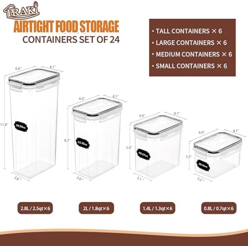 PRAKI Airtight Food Storage Containers Set with Lids - 24 PCS, BPA Free - Image 2