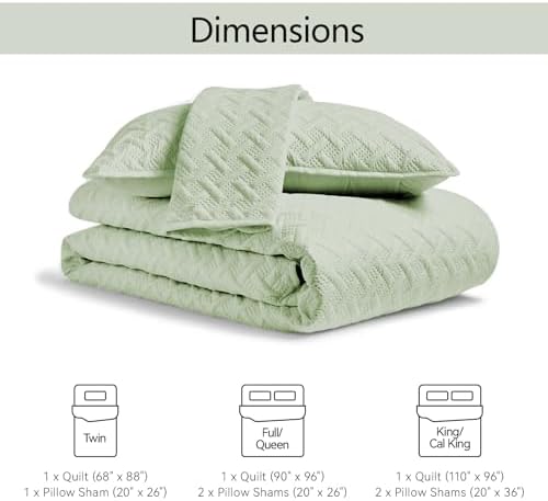 FLYMME Twin Quilt Set, Lightweight Sage Green Bedspreads, Basket Weave Pattern,Ultra Soft Microfiber Bedspread Bed Coverlet 2 Pieces for All-Seasons (1 Quilt, 1 Shams) - Image 4