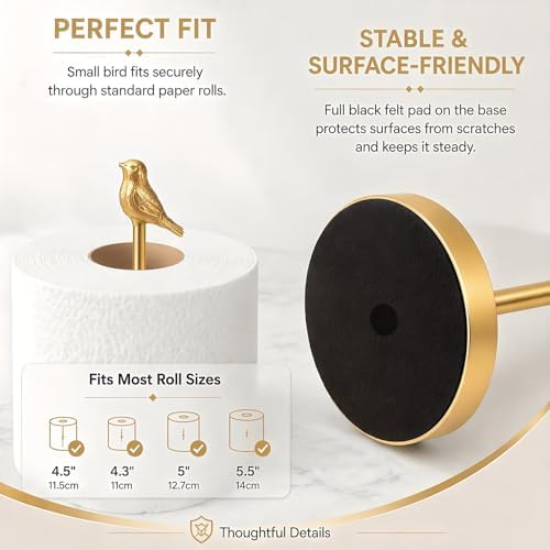 Bird Toilet Paper Holder Stand for 4 Rolls, Cute Animal Bathroom Decor, Funky Decorative Freestanding Toilet Roll Holder - Gold - Image 6