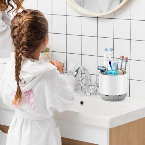 GFWARE Rotating White Toothbrush Holder for Bathroom Organizer, Drainage - Image 3