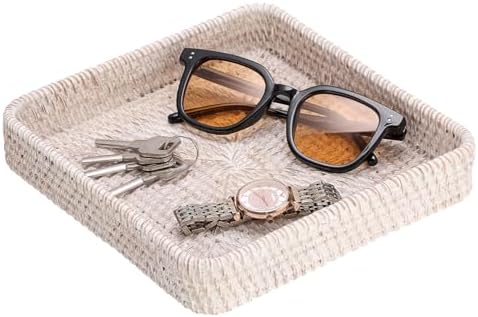 Hipiwe Rattan Key Basket Tray for Entryway Handwoven Wicker Fruit Bowl by Hipiwe
