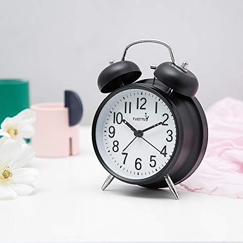 FLOITTUY {Loud Alarm for Deep Sleepers) 4'' Twin Bell Alarm Clock with Backlight for Bedroom and Home Decoration(Black) - Image 2