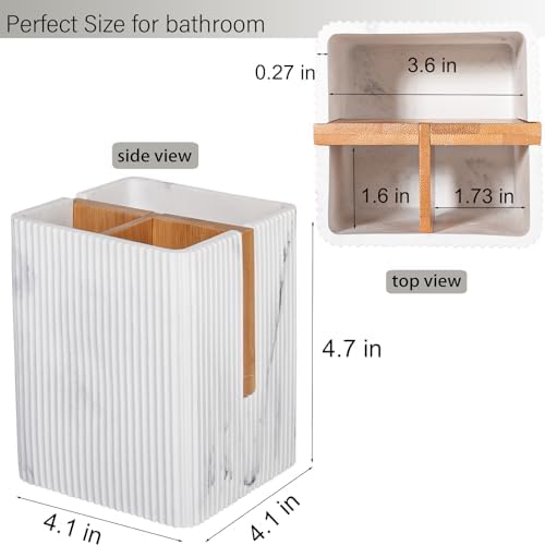 Toothbrush Holders for Bathroom, 3 Slots Toothbrush Organizer, Marble White - Image 4