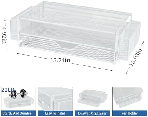AUPSEN Computer Monitor Stands Riser，2-Tier Desk Organizers and Accessories, Office Desk Accessories Organizer with Drawers and 2 Pen Holder for Office Supplies (White) - Image 4