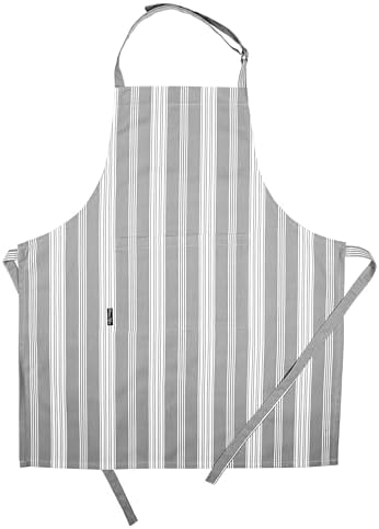 AMOUR INFINI Cotton Striped Aprons for Women with Pockets - Adjustable Strap and Waist Ties Printed Apron for Baking, Cooking, Gardening (27.5 x 33 Inches - Gray) by AmourInfini