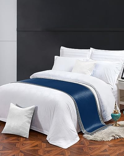 Abstract Greek Inspired Key Texture Bed Runners for Bedroom Hotel,Decorative Bedding Scarf Geometric Twist Line on Dark Blue Bed End Blanket Bedding Runner Scarves for Twin Size Bed,71x20in - Image 3