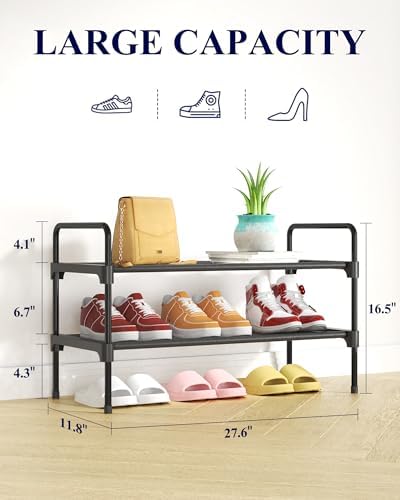 Kitsure Shoe Rack for Closet, Shoe Storage, 27.6" Wide - 2 Tiers, Black - Image 2