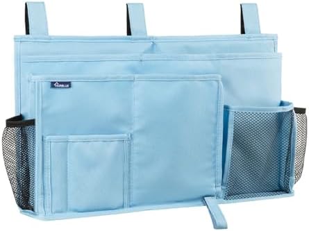 Surblue Bedside Caddy Hanging Bed Organizer Storage Bag Pocket for Bunk and Hospital Beds, College Dorm Rooms Baby Bed Rails, Camp 8 Pockets, (Large, Skyblue) by SURBLUE