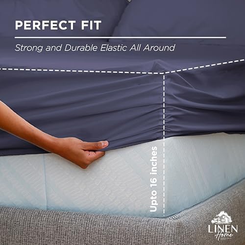 Linen Home 100% Cotton Percale King Size Fitted Sheet only, Dark Blue - Image 3