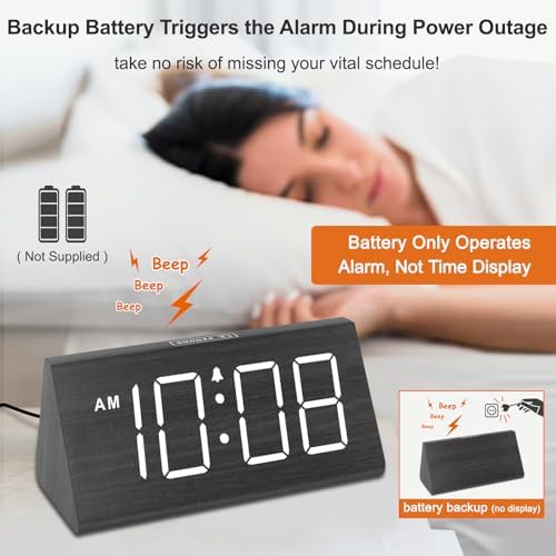 DreamSky Wooden Digital Alarm Clock for Bedroom Living Room, Large Numbers - Image 3