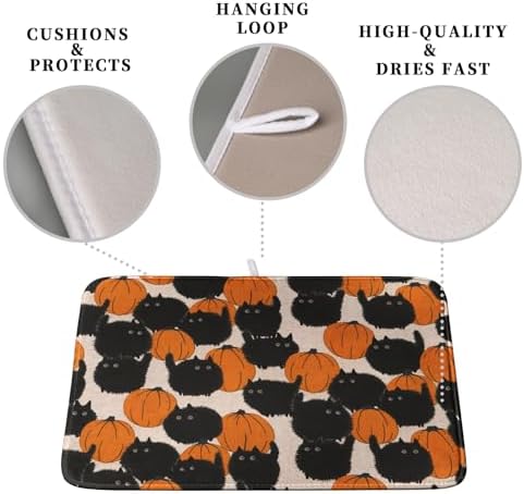 Happy Halloween Dish Drying Mat for Kitchen Counter 18x24 Inch Cute Pumpkin Black Cat Trick or Treat Drying Mats Large Microfiber Absorbent Dish Rack Pad for Coffee Bar Sinks Home Accessories - Image 3