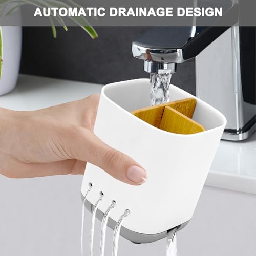 Toothbrush Holder with Bamboo Divider,Detachable for Easy Cleaning Bathroom Countertop Organizer,Plastic 3 Slots Electric Toothbrush and Toothpaste Holders Storage Caddy for Bathroom Vanity,Sink(Grey) - Image 5