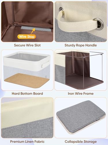 BALEINE 3 Pack Fabric Closet Storage Bins for Shelves, Linen Closet Organizers and Storage, Decorative Baskets for Organizing, Shelf, Clothes, Home, Office (Grey, 12"x8"x8") - Image 6
