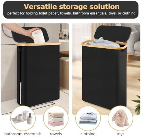 Extra Large Toilet Paper Storage Basket with Lid 49L Slim Toilet Paper Basket Holder Bin Container Organizer for Bathroom Hold up to 20 Regular Rolls or 15 Mega Rolls - Image 5