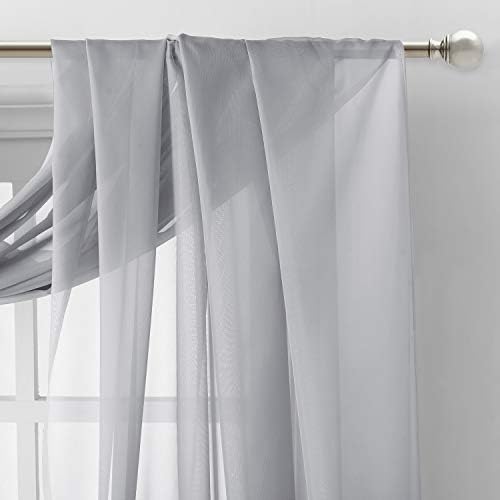 NICETOWN Sheer Window Scarfs W60 x L216 for Normcore Design, Voile Textured Sheer Curtains Easy to Concave Shape for Boys/Seniors, 2 Panels, Light Grey - Image 3