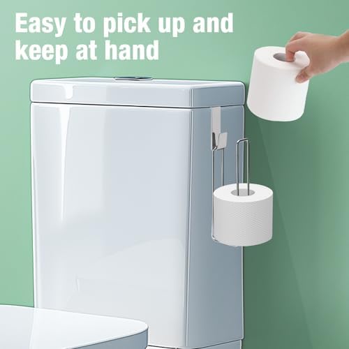 Tokokimo Toilet Paper Storage, Wall Mount Toilet Paper Holder Self Adhesive for 2 Roll Tissue, Over The Tank Toilet Paper Holder Stainless Steel for Bathroom Storage (Silver 1Pcs) - Image 3