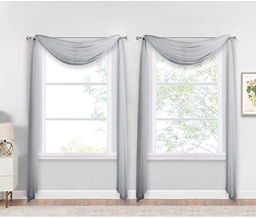 NICETOWN Sheer Window Scarfs W60 x L216 for Normcore Design, Voile Textured Sheer Curtains Easy to Concave Shape for Boys/Seniors, 2 Panels, Light Grey by NICETOWN