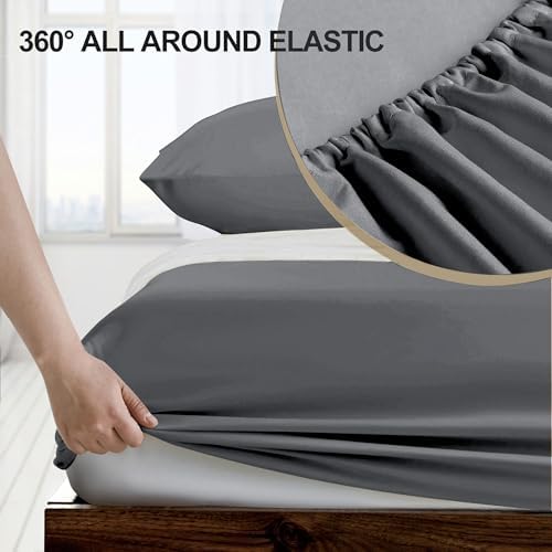 FreshCulture Queen Fitted Sheet Only - Hotel Quality Ultra Soft & Breathable Brushed Microfiber Fitted Sheet with 21 Inch Deep Pockets - Fits Queen Size Bed (Charcoal Gray) - Image 3